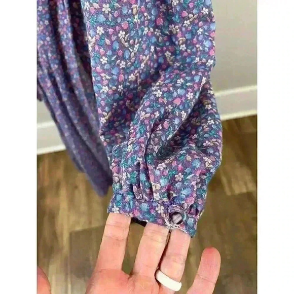 Vtg 70's David Warren Maxi Floral Peasant Dress Pleated Sheer Women's 6 Prairie - Picture 4 of 12